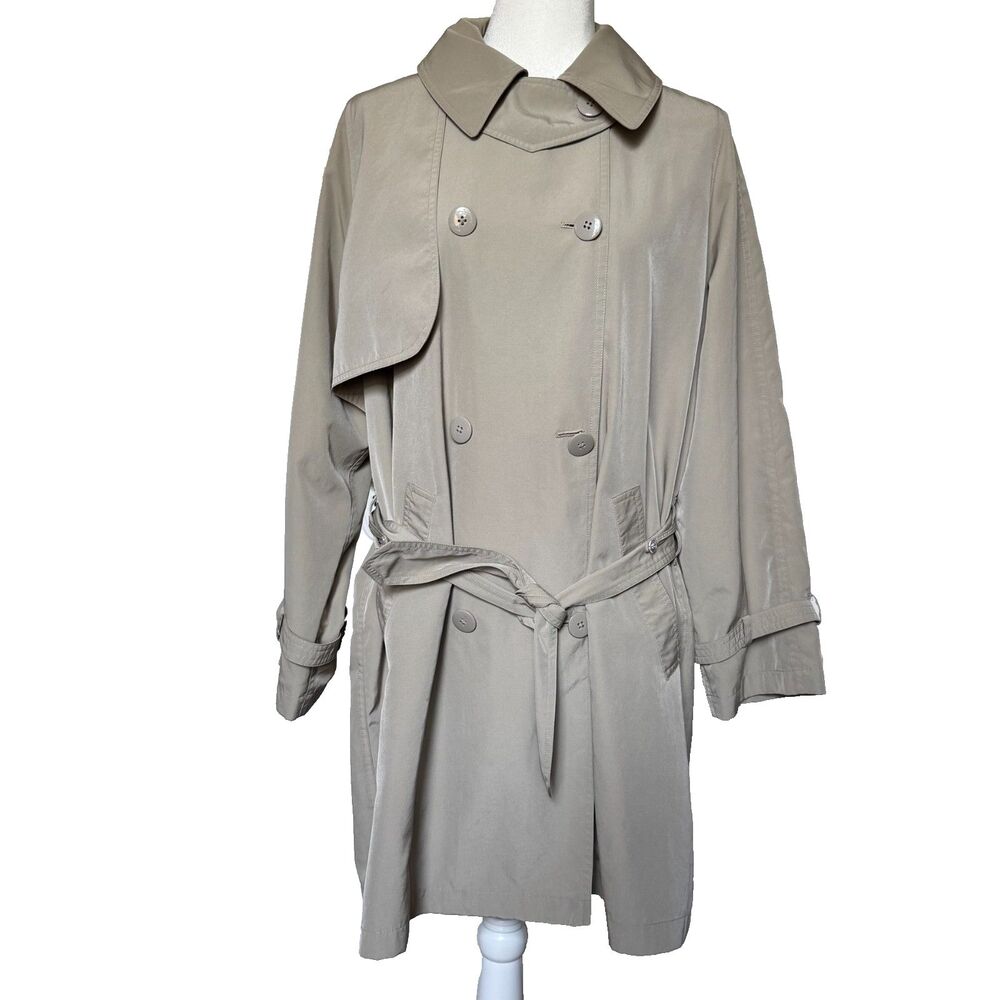 Vtg 90s Eddie Bauer trench coat Women’s M tan belted double breasted minimalist